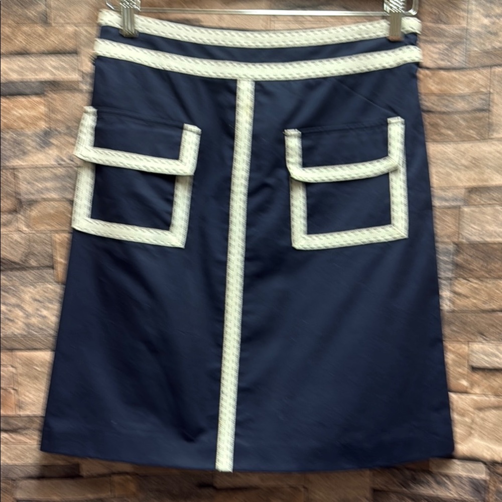 Carolina Herrera Navy and Cream A-Line Skirt
